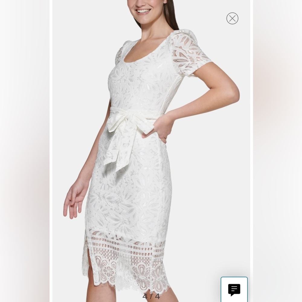 Kensie Lace Tie Waist Dress White Size 4 - Picture 1 of 7